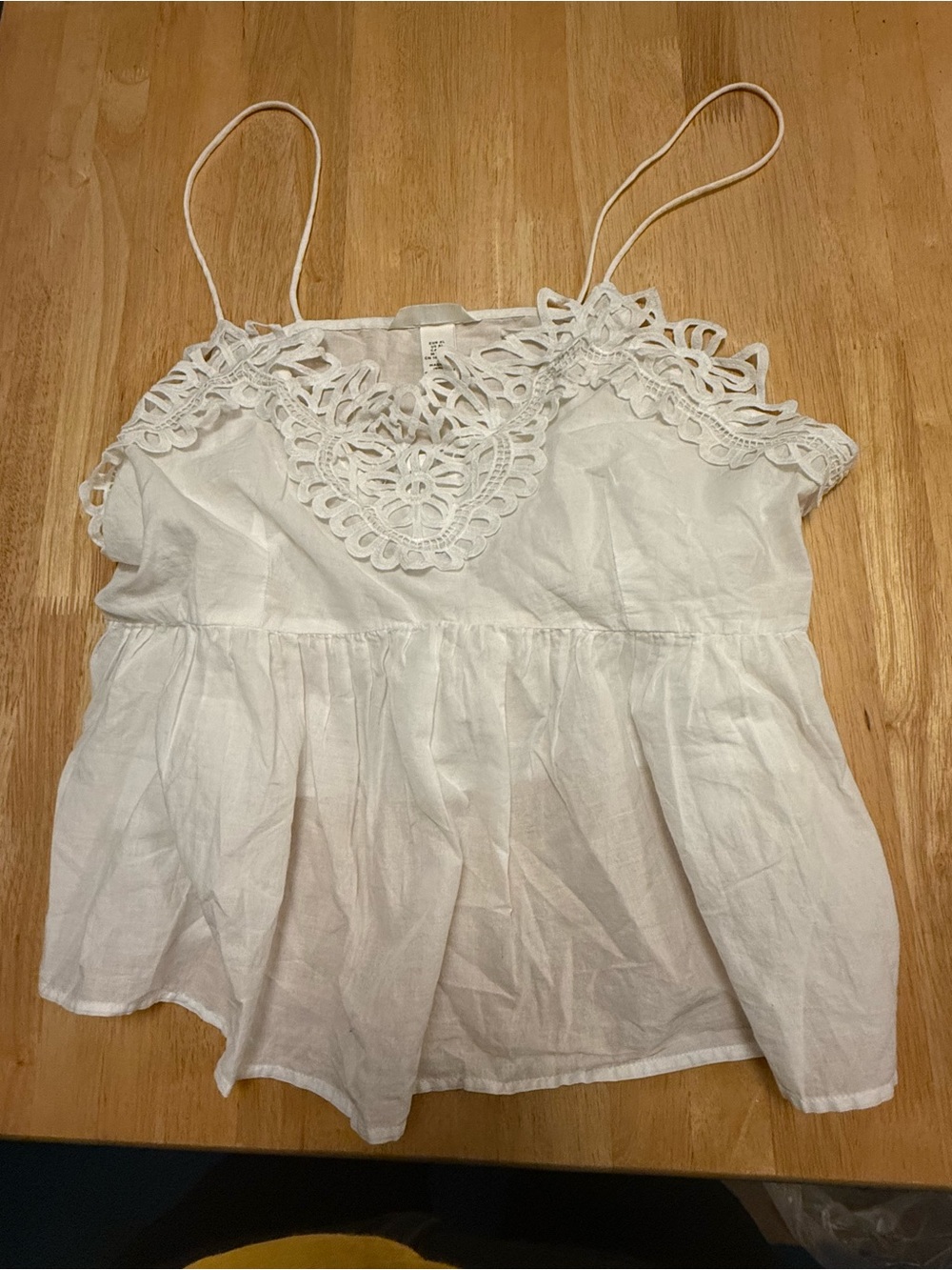 H&M White Crochet-Trim Spaghetti Strap Camisole